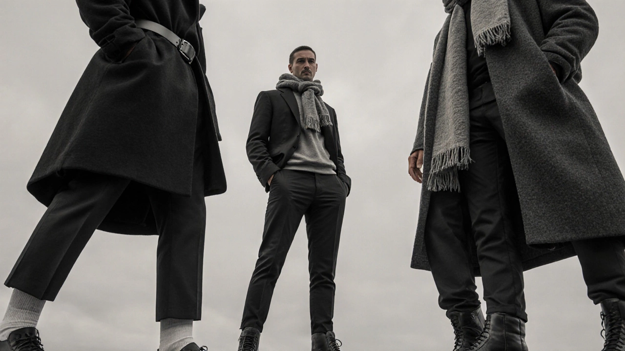 Три мужчины в уместной одежде рядом с одним в неуместном луке — символ стиля и ошибки.