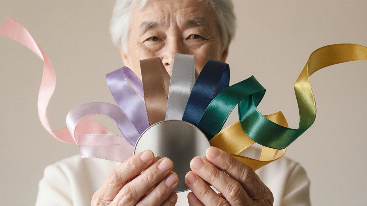 Плавающие цвета в виде шёлковых лент вокруг рук и зеркала