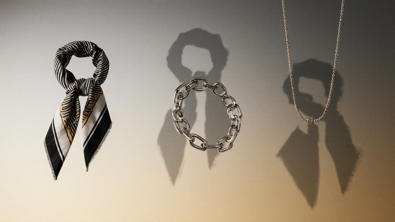 Три аксессуара парят в воздухе, создавая силуэты личности