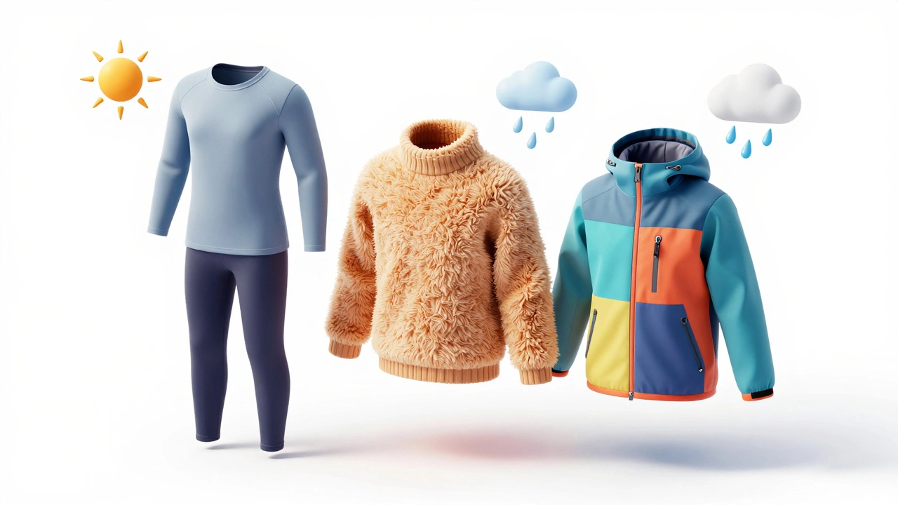 Схематичное изображение трех слоев детской одежды для защиты от холода и ветра