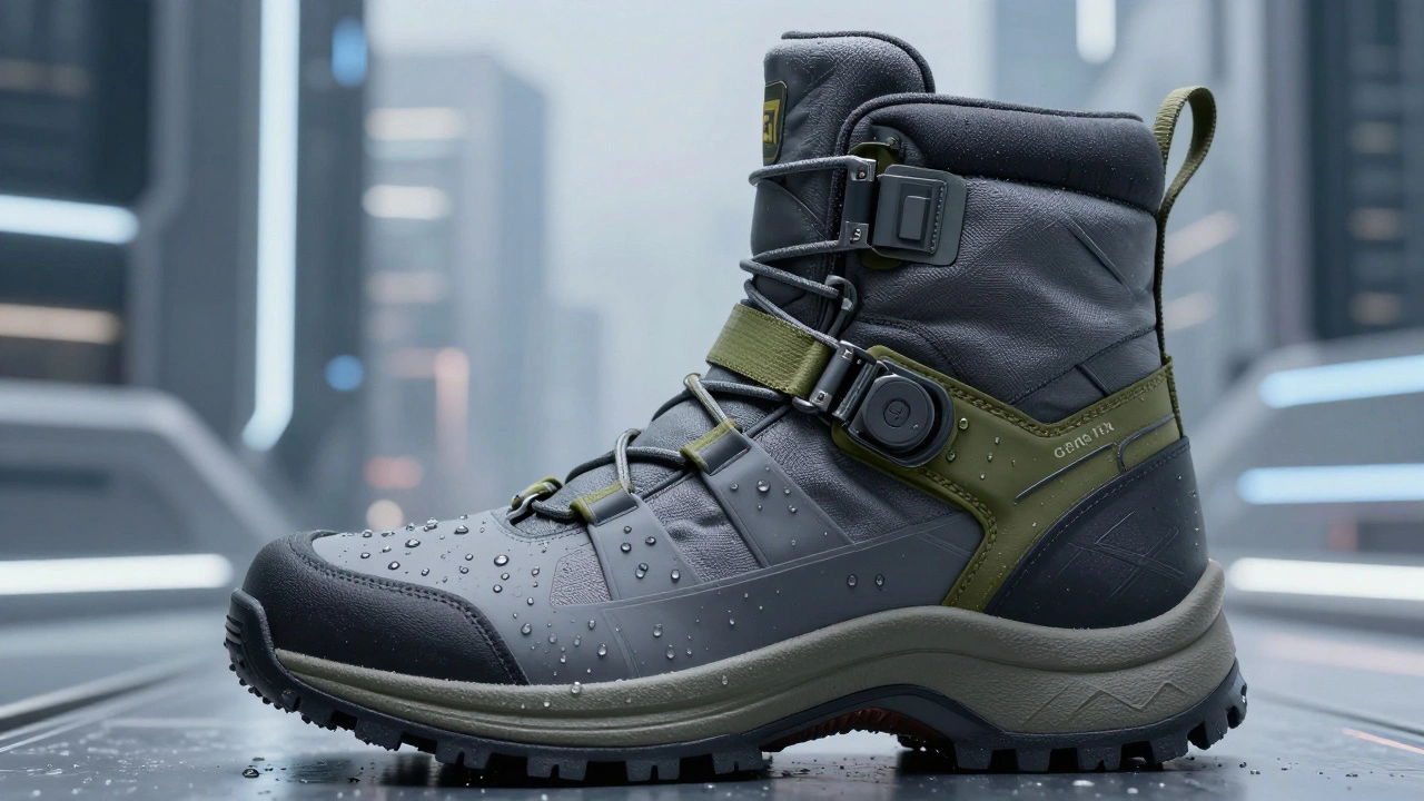 Технологичные зимние кроссовки-ботинки с мембраной Gore-Tex в серо-оливковых тонах